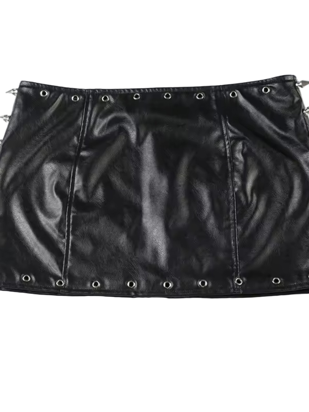 Black Faux Leather Eyelet Mini Skirt